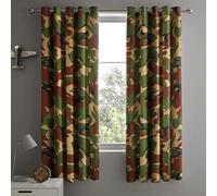 Velosso Camouflage Army Print Reversible Duvet Cover And Pillowcase Set, Fitted Sheet, Ring Top Curtains (Green, 66" x 54" Ring Top Curtains)