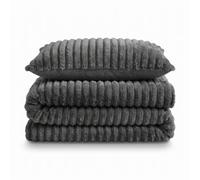 Velosso Charcoal Jumbo Cord Faux Rabbit Fur Duvet Cover And Pillowcase Set Super King