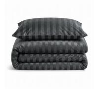 Velosso Charcoal Oslo Luxury Velvet Stripe Duvet Cover And Pillowcase Set Double