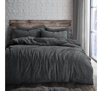 Velosso Charcoal Plain Teddy Fleece Duvet Cover And Pillowcase Set Super King