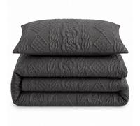 Velosso Charcoal Quilted Knit Pinsonic Duvet Cover And Pillowcase Set Super King