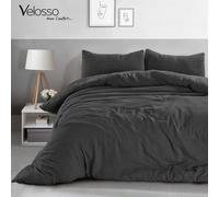 Velosso Charcoal Washed Linen Look Duvet Cover And Pillowcase Set Double