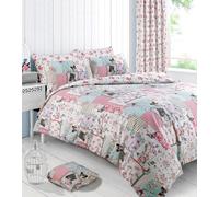 Velosso Charming Vintage Duvet Cover & Pillowcase Set, Cozy Floral Patchwork & Butterfly Design Machine Washable - Pink