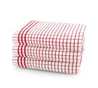 Velosso Check Woven 100% Cotton Easy Care Tea Towels, Pack of 3 - Red - One size