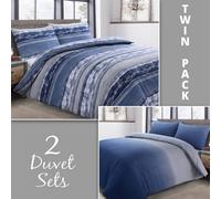 Velosso Chic Bedroom Decor Navy Duvet Cover & Pillowcase Set, Modern Stripe With Button Enclosure, Easy-Care Twin Pack Linen Set - Navy
