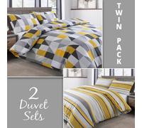 Velosso Chic Duvet Cover Set With Pillowcases, Modern Geometric Print Bedding Set, Easy-Care Machine Washable Fabric - Ochre