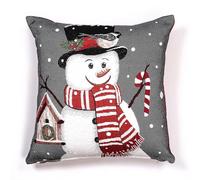 Velosso Christmas Soft Cotton Blended Chenille Filled Tapestry Cushion Cover Xmas Festive Scatter Decorative Square Sofa Couch Pillow Cushion Nordic Stag 43x43cms (2, Snowman Birdhouse)