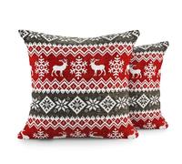 Velosso Christmas Soft Cotton Blended Chenille Filled Tapestry Cushion Cover Xmas Festive Scatter Decorative Square Sofa Couch Pillow Cushion Nordic Stag 43x43cms (2, Nordic Red/Grey)