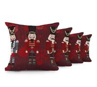 Velosso Christmas Soft Cotton Chenille Tapestry Cushion Cover Xmas Festive Scatter Cushions Nordic Santa Reindeer Stag Snowman (4, Nutcracker Red, 43x43cms)