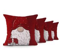 Velosso Christmas Soft Cotton Chenille Tapestry Cushion Cover Xmas Festive Scatter Cushions Nordic Santa Reindeer Stag Snowman (4, Red Gonk, 43x43cms)