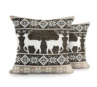 Velosso Christmas Soft Cotton Chenille Tapestry Cushion Cover Xmas Festive Scatter Cushions Nordic Santa Reindeer Stag Snowman (2, Grey Stag, 43x43cms)