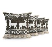 Velosso Christmas Soft Cotton Chenille Tapestry Cushion Cover Xmas Festive Scatter Cushions Nordic Santa Reindeer Stag Snowman (4, Grey Stag, 43x43cms)