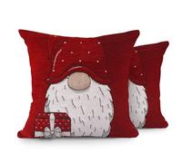 Velosso Christmas Soft Cotton Chenille Tapestry Cushion Cover Xmas Festive Scatter Cushions Nordic Santa Reindeer Stag Snowman (2, Red Gonk, 43x43cms)