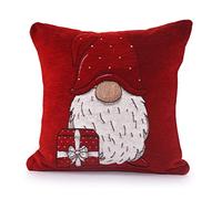 Velosso Christmas Soft Cotton Chenille Tapestry Cushion Cover Xmas Festive Scatter Cushions Nordic Santa Reindeer Stag Snowman (1, Red Gonk, 43x43cms)