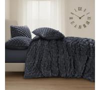 Velosso Chunky Popcorn Faux Fur Duvet Cover Set - Ultra Soft Plush Bedding with Textured Bubble Design, Warm & Cosy Winter Thermal Quilt Cover with Pillowcases, Machine Washable (Charcoal, Super King)