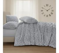 Velosso Chunky Popcorn Faux Fur Duvet Cover Set - Ultra Soft Plush Bedding with Textured Bubble Design, Warm & Cosy Winter Thermal Quilt Cover with Pillowcases, Machine Washable (Silver, Double)