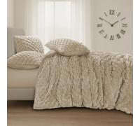 Velosso Chunky Popcorn Faux Fur Duvet Cover Set - Ultra Soft Plush Bedding with Textured Bubble Design, Warm & Cosy Winter Thermal Quilt Cover with Pillowcases, Machine Washable (Beige, Double)