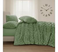 Velosso Chunky Popcorn Faux Fur Duvet Cover Set - Ultra Soft Plush Bedding with Textured Bubble Design, Warm & Cosy Winter Thermal Quilt Cover with Pillowcases, Machine Washable (Olive, Double)