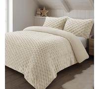 Velosso Chunky Popcorn Faux Fur Duvet Cover Set - Ultra Soft Plush Bedding with Textured Bubble Design, Warm & Cosy Winter Thermal Quilt Cover with Pillowcases, Machine Washable (Cream, Double)