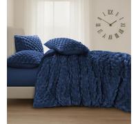 Velosso Chunky Popcorn Faux Fur Duvet Cover Set - Ultra Soft Plush Bedding with Textured Bubble Design, Warm & Cosy Winter Thermal Quilt Cover with Pillowcases, Machine Washable (Navy, Single)