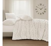 Velosso Chunky Popcorn Faux Fur Duvet Cover Set - Ultra Soft Plush Bedding with Textured Bubble Design, Warm & Cosy Winter Thermal Quilt Cover with Pillowcases, Machine Washable (Cream, King)