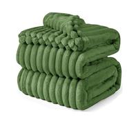 Velosso Chunky Ribbed Cord Faux Fur Velvet Touch Sofa Bed Throwover Soft touch Blanket (Olive Rabbit Faux Fur, 150x200cms)