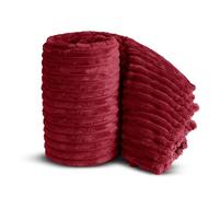 Velosso Chunky Ribbed Thick Super Soft Faux Fur Mink Ribbed Cord Blanket Bed Throwover Sofa Lounge Throw Blanket (Red, 150 x 200cms)