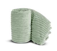 Velosso Chunky Ribbed Thick Super Soft Faux Fur Mink Ribbed Cord Blanket Bed Throwover Sofa Lounge Throw Blanket (Sage, 200 x 240cms)