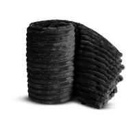 Velosso Chunky Ribbed Thick Super Soft Faux Fur Mink Ribbed Cord Blanket Bed Throwover Sofa Lounge Throw Blanket (Black, 200 x 240cms)