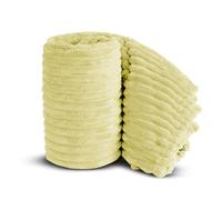 Velosso Chunky Ribbed Thick Super Soft Faux Fur Mink Ribbed Cord Blanket Bed Throwover Sofa Lounge Throw Blanket (Lemon, Family 305 x 305cms)