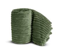 Velosso Chunky Ribbed Thick Super Soft Faux Fur Mink Ribbed Cord Blanket Bed Throwover Sofa Lounge Throw Blanket (Olive, 200 x 240cms)