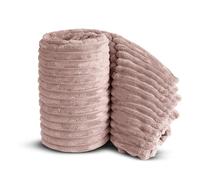 Velosso Chunky Ribbed Thick Super Soft Faux Fur Mink Ribbed Cord Blanket Bed Throwover Sofa Lounge Throw Blanket (Pink Blush, 150 x 200cms)