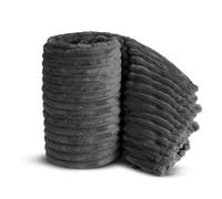 Velosso Chunky Ribbed Thick Super Soft Faux Fur Mink Ribbed Cord Blanket Bed Throwover Sofa Lounge Throw Blanket (Charcoal Grey, Family 305 x 305cms)