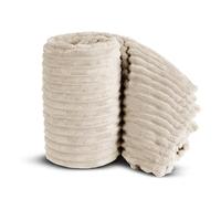 Velosso Chunky Ribbed Thick Super Soft Faux Fur Mink Ribbed Cord Blanket Bed Throwover Sofa Lounge Throw Blanket (Ivory, 150 x 200cms)