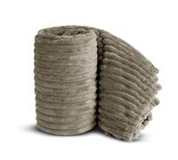 Velosso Chunky Ribbed Thick Super Soft Faux Fur Mink Ribbed Cord Blanket Bed Throwover Sofa Lounge Throw Blanket (Beige, 100 x 150cms)