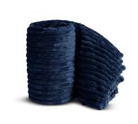 Velosso Chunky Ribbed Thick Super Soft Faux Fur Mink Ribbed Cord Blanket Bed Throwover Sofa Lounge Throw Blanket (Navy, Family 305 x 305cms)