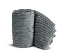 Velosso Chunky Ribbed Thick Super Soft Faux Fur Mink Ribbed Cord Blanket Bed Throwover Sofa Lounge Throw Blanket (Grey, 200 x 240cms)