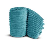 Velosso Chunky Ribbed Thick Super Soft Faux Fur Mink Ribbed Cord Blanket Bed Throwover Sofa Lounge Throw Blanket (Teal, 200 x 240cms)