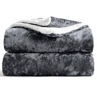 Velosso Chunky Sherpa Back Crushed Velvet Two Sided Thermal Soft Bed Blanket Sofa Throw over (Charcoal/Anthracite)