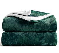 Velosso Chunky Sherpa Back Crushed Velvet Two Sided Thermal Soft Bed Blanket Sofa Throw over (Emerald Green)