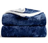 Velosso Chunky Sherpa Back Crushed Velvet Two Sided Thermal Soft Bed Blanket Sofa Throw over (Navy Blue)