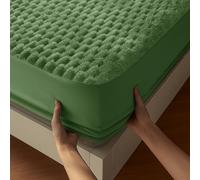 Velosso Chunky Thermal Popcorn Faux Fur Fitted Sheet, Plush Extra Deep 30cm Pocket, Teddy Cosy Elasticated Corners, Flannel Feel Touch (Olive, Single)