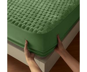 Velosso Chunky Thermal Popcorn Faux Fur Fitted Sheet, Plush Extra Deep 30cm Pocket, Teddy Cosy Elasticated Corners, Flannel Feel Touch (Olive, Single)