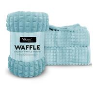 Velosso Chunky Waffle Bubble Squares Blanket Super Fuzzy Soft Faux Fur Mink Ribbed Blanket Throw For Sofas, Bed, Settee, Couch Extra Large (Duck Egg, 127x152cms)