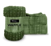 Velosso Chunky Waffle Bubble Squares Blanket Super Fuzzy Soft Faux Fur Mink Ribbed Blanket Throw For Sofas, Bed, Settee, Couch Extra Large (Olive, 200x240cms)