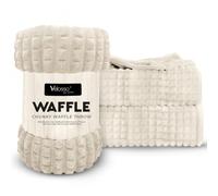Velosso Chunky Waffle Bubble Squares Blanket Super Fuzzy Soft Faux Fur Mink Ribbed Blanket Throw For Sofas, Bed, Settee, Couch Extra Large (Ivory, 127x152cms)