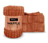 Velosso Chunky Waffle Bubble Squares Blanket Super Fuzzy Soft Faux Fur Mink Ribbed Blanket Throw For Sofas, Bed, Settee, Couch Extra Large (Rust Orange, 127x152cms)
