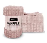 Velosso Chunky Waffle Bubble Squares Blanket Super Fuzzy Soft Faux Fur Mink Ribbed Blanket Throw For Sofas, Bed, Settee, Couch Extra Large (Blush Pink, 200x240cms)