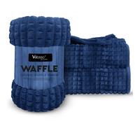 Velosso Chunky Waffle Bubble Squares Blanket Super Fuzzy Soft Faux Fur Mink Ribbed Blanket Throw For Sofas, Bed, Settee, Couch Extra Large (Navy Blue, 127x152cms)