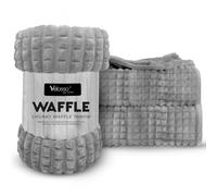 Velosso Chunky Waffle Bubble Squares Blanket Super Fuzzy Soft Faux Fur Mink Ribbed Blanket Throw For Sofas, Bed, Settee, Couch Extra Large (Silver Grey, 150x200cms)